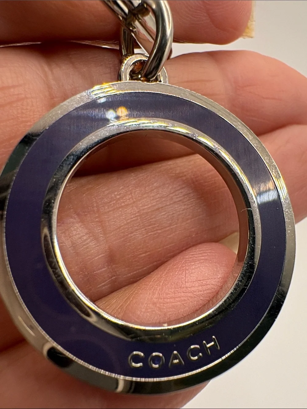 Coach Round Enamel Keyring - Purple & Silver